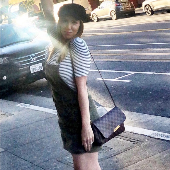 Olive Green Mini Corduroy Overall Dress - Picture 2 of 2